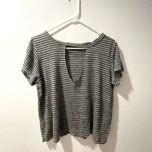 Notched Neck Striped Tee